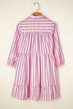 Load image into Gallery viewer, Striped Collared Neck Long Sleeve Mini Shirt Dress