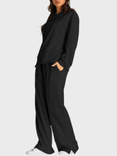 Load image into Gallery viewer, Round Neck Long Sleeve Top and Slit Pants Set