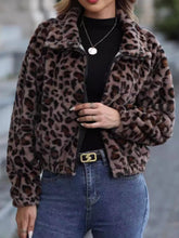 Load image into Gallery viewer, Leopard Collared Neck Zip Up Jacket