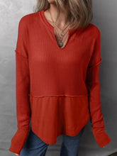 Load image into Gallery viewer, Waffle-Knit Notched Long Sleeve T-Shirt