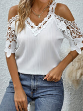 Load image into Gallery viewer, Lace Detail V-Neck Cold Shoulder Blouse