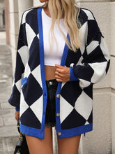 Load image into Gallery viewer, Checkered Dropped Shoulder Long Sleeve Cardigan