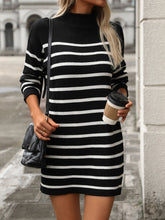 Load image into Gallery viewer, Striped Mock Neck Long Sleeve Mini Dress