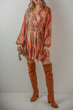 Load image into Gallery viewer, Printed Surplice Long Sleeve Mini Dress