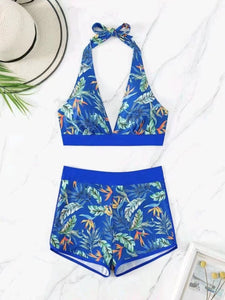 Printed Halter Neck Two-Piece Swim Set