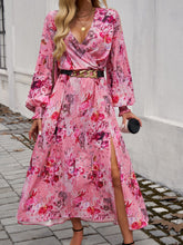 Load image into Gallery viewer, Devine Split Printed Surplice Long Sleeve Midi Dress