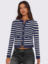 Load image into Gallery viewer, Striped Round Neck Button Up Long Sleeve Cardigan