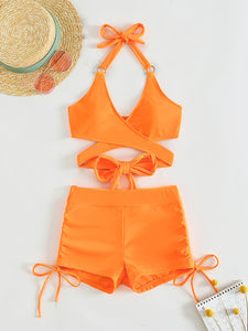 Crisscross Tied Top and Drawstring Shorts Swim Set