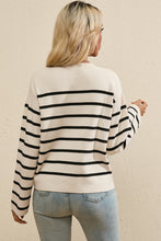 Load image into Gallery viewer, Striped Button Up Round Neck Cardigan