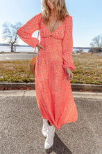 Load image into Gallery viewer, Printed V-Neck Long Sleeve Midi Dress