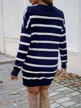 Load image into Gallery viewer, Devine Quarter Zip Striped Long Sleeve Sweater Dress