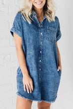 Load image into Gallery viewer, Raw Hem Pocketed Cap Sleeve Denim Dress