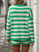 Load image into Gallery viewer, Striped Round Neck Top and Shorts Sweater Set