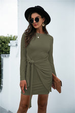 Load image into Gallery viewer, Tied Round Neck Long Sleeve Mini Dress