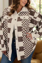 Load image into Gallery viewer, Plus Size Checkered Button Up Long Sleeve Jacket