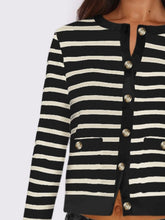 Load image into Gallery viewer, Striped Round Neck Button Up Long Sleeve Cardigan