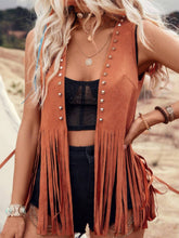 Load image into Gallery viewer, Fringe Studded Open Front Vest Coat