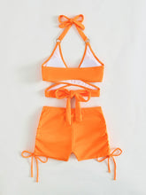 Load image into Gallery viewer, Crisscross Tied Top and Drawstring Shorts Swim Set