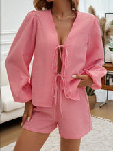 Load image into Gallery viewer, Devine Tied Long Sleeve Top and Shorts Set