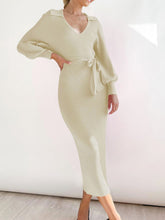 Load image into Gallery viewer, Perfee Tied Long Sleeve Wrap Sweater Dress