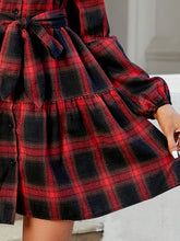 Load image into Gallery viewer, FAM-FAM Tied Plaid Long Sleeve Mini Dress