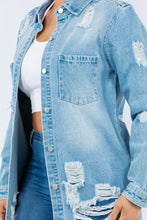 Load image into Gallery viewer, American Bazi Distressed Button Up Long Sleeve Denim Jacket