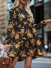 Load image into Gallery viewer, Perfee Frill Printed Long Sleeve Mini Dress