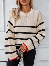 Load image into Gallery viewer, Striped Round Neck Dropped Shoulder Sweater