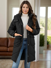 Load image into Gallery viewer, Long Sleeve Longline Hooded Winter Coat with Pockets