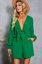 Load image into Gallery viewer, Tied Flounce Sleeve Plunge Romper