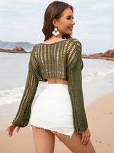 Load image into Gallery viewer, Openwork Boat Neck Long Sleeve Cover-Up