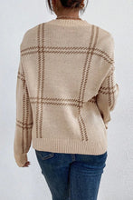 Load image into Gallery viewer, Plaid Round Neck Dropped Shoulder Sweater