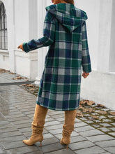 Load image into Gallery viewer, Devine Plaid Long Sleeve Hooded Coat