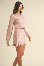 Load image into Gallery viewer, MABLE Floral Embroidered Crop Cardigan and Ruffled Mini Skirt Set