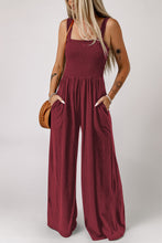 Load image into Gallery viewer, Smocked Square Neck Wide Leg Jumpsuit with Pockets