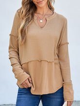 Load image into Gallery viewer, Waffle-Knit Notched Long Sleeve T-Shirt