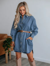 Load image into Gallery viewer, Button Up Collared Neck Long Sleeve Denim Dress