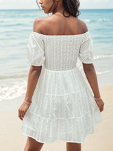 Load image into Gallery viewer, Smocked Eyelet Off-Shoulder Mini Dress