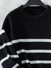 Load image into Gallery viewer, Striped Round Neck Dropped Shoulder Sweater