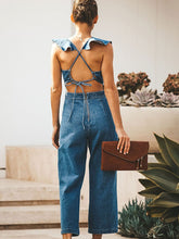 Load image into Gallery viewer, Ruffled Backless Sleeveless Denim Jumpsuit