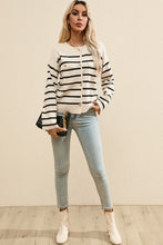 Load image into Gallery viewer, Striped Button Up Round Neck Cardigan