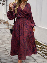 Load image into Gallery viewer, Devine Split Printed Surplice Long Sleeve Midi Dress