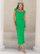 Load image into Gallery viewer, Square Neck Cap Sleeve Midi Dress