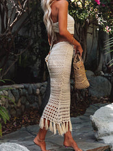 Load image into Gallery viewer, Tassel Tied Top and Openwork Skirt Cover Up Set