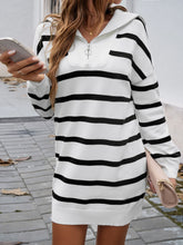 Load image into Gallery viewer, Devine Quarter Zip Striped Long Sleeve Sweater Dress