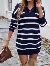 Load image into Gallery viewer, Devine Quarter Zip Striped Long Sleeve Sweater Dress