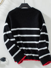 Load image into Gallery viewer, Striped Round Neck Dropped Shoulder Sweater