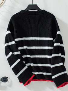 Striped Round Neck Dropped Shoulder Sweater