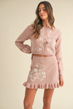 Load image into Gallery viewer, MABLE Floral Embroidered Crop Cardigan and Ruffled Mini Skirt Set