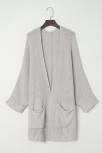 Waffle-Knit Long Sleeve Cardigan with Pocket